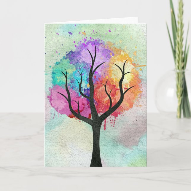 Carte Arbre belle couleur Pastel Peinture à l'huile Abst (Devant)