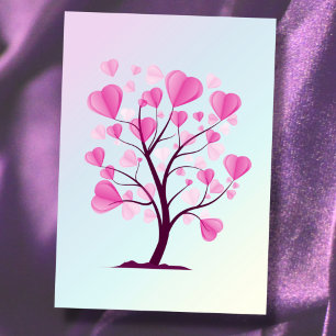Carte Arbre d'amour Arbre de cœurs Pastel rose Aquarelle