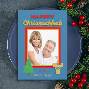Carte Arbre de Chrismukkah et Photo de Méorah à plat