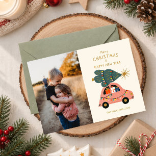 Carte Arbre de fête sur la voiture Famille Photo de