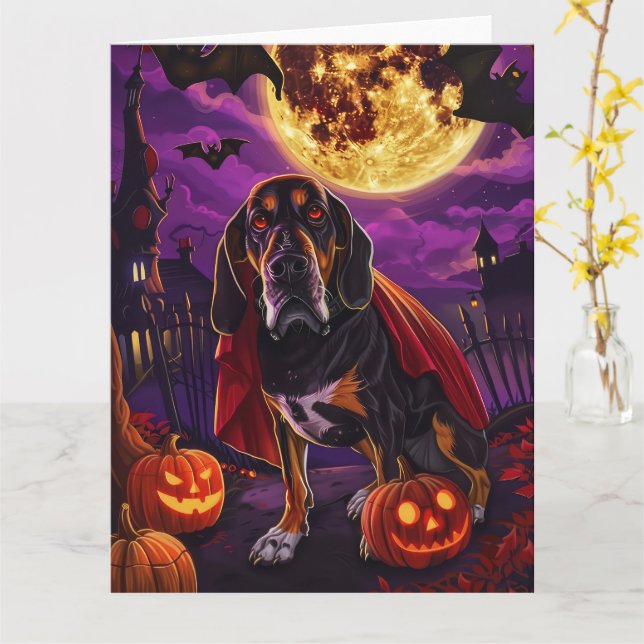 Carte Arbre de Halloween Chien Vampire Citrouilles Effra (Fleur jaune)