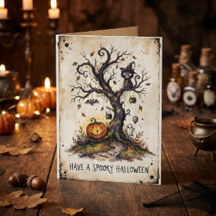 Carte Arbre de Halloween Vintage ÉpoUVantable