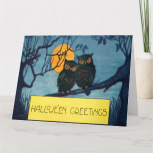 Carte Arbre de Hibou Nuit Pleine Lune Halloween