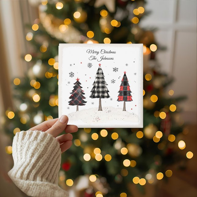 Carte Arbre de Noël à carreaux personnalisé avec nom de  (Créateur téléchargé)