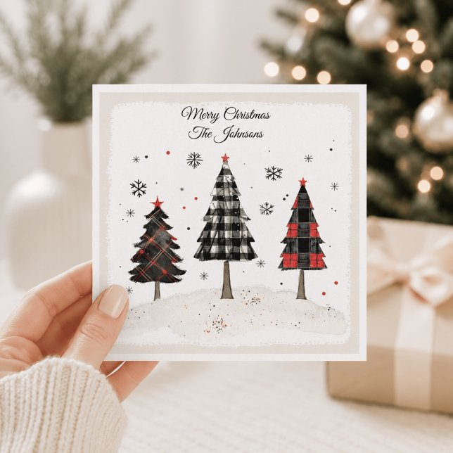 Carte Arbre de Noël à carreaux personnalisé avec nom de  (Créateur téléchargé)