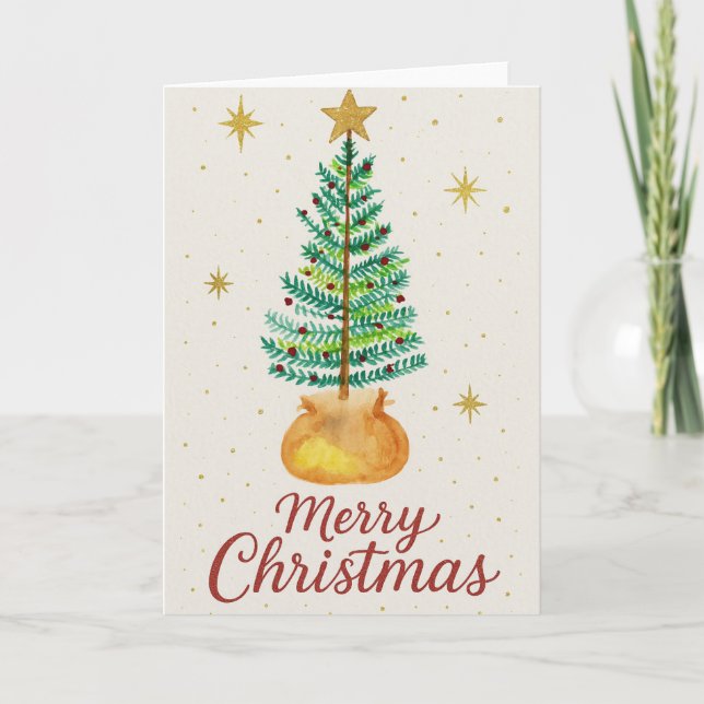 Carte Arbre de Noël à l'aquarelle (Devant)