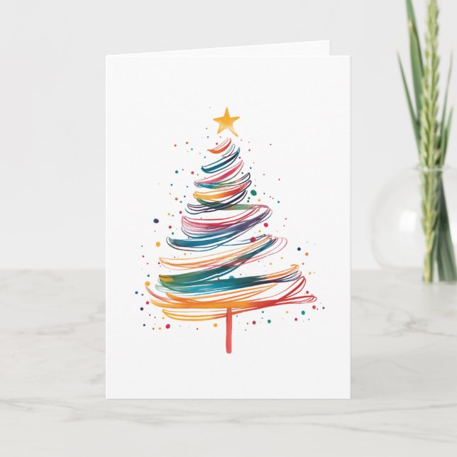 Carte Arbre de Noël Abstrait Brosse colorée (Devant)