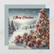 Arbre de Noël avec cadeaux sur neige