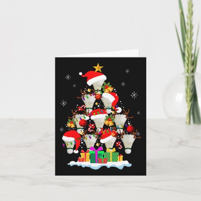 Carte Arbre de Noël Bal de Badminton Santa Hat Funny Noë (Devant)
