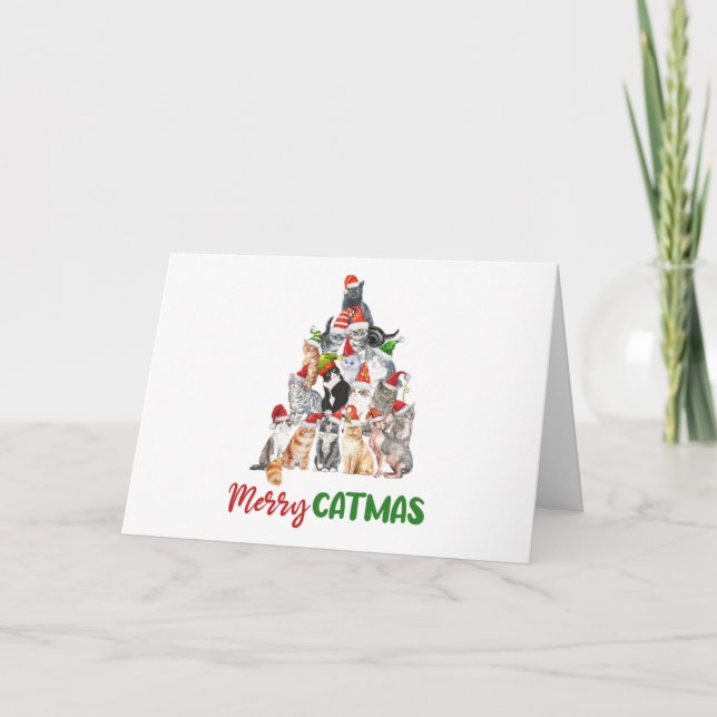 Carte Arbre de Noël Chat Amoureux de Chat Noël (Devant)