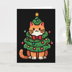 Carte Arbre de Noël Chat Roux Noël Mignon Filles Enfants