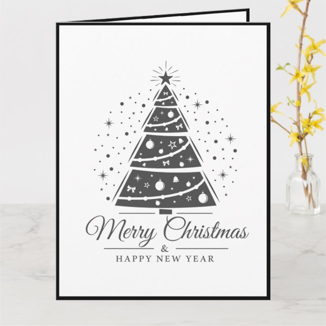 Carte Arbre de Noël chic élégant noir et blanc      (Fleur jaune)