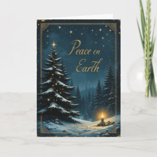 Carte Arbre de Noël Ciel Nocturne Paix sur Terre Élégant