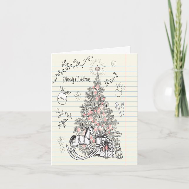 Carte Arbre de Noël de l'enfant tiré à la main (Devant)