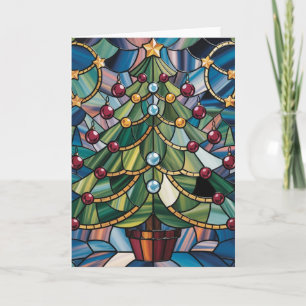 Carte Arbre de Noël en verre coloré de style Tiffany
