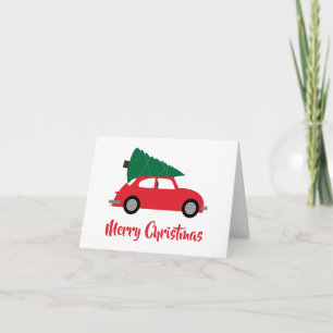 Carte Arbre de Noël et voiture rouge Mid Century Modern
