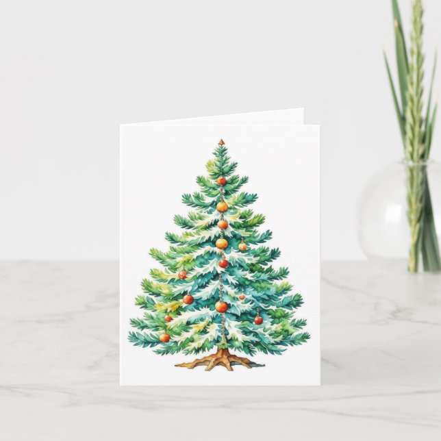 Carte Arbre de Noël F - Aquarelles et stylet (Devant)