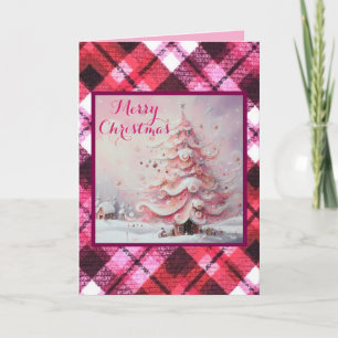 Carte Arbre de Noël impressionniste Whimsical rose