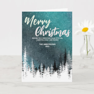 Carte Arbre de Noël joyeux Nuit d'hiver forêt Vacances