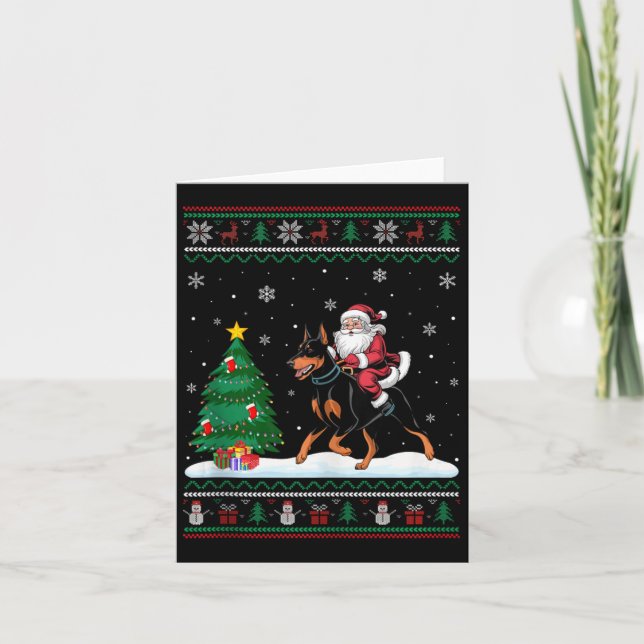 Carte Arbre de Noël moche Père Noël équitation Doberman  (Devant)