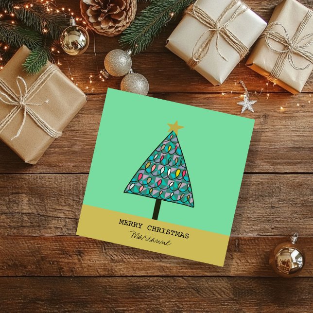 Carte Arbre de Noël moderne avec lumières (Modern Christmas Tree with festive lights card)