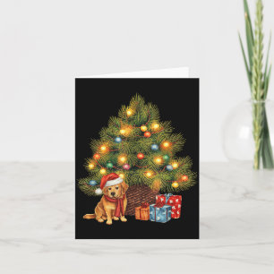 Carte Arbre de Noël Retriever doré Santa Lumières de Noë