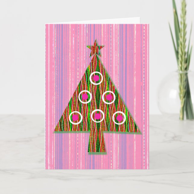 Carte Arbre de Noël Retro Pink Green Pop (Devant)