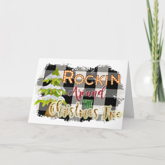 Carte Arbre de Noël Rockin autour du blanc à l'intérieur (Devant)