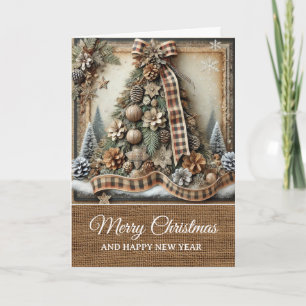 Carte Arbre de Noël rustique vintage Joyeux Noël 
