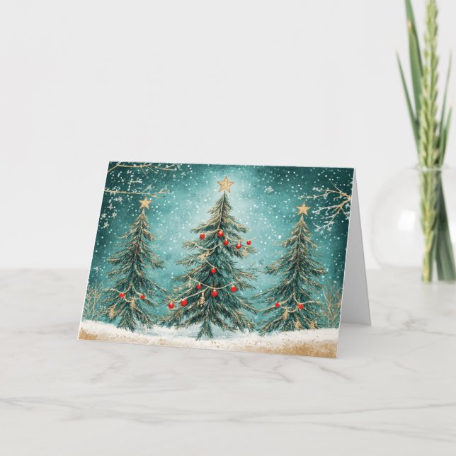 Carte Arbre de Noël Turquoise et Rouge (Devant)