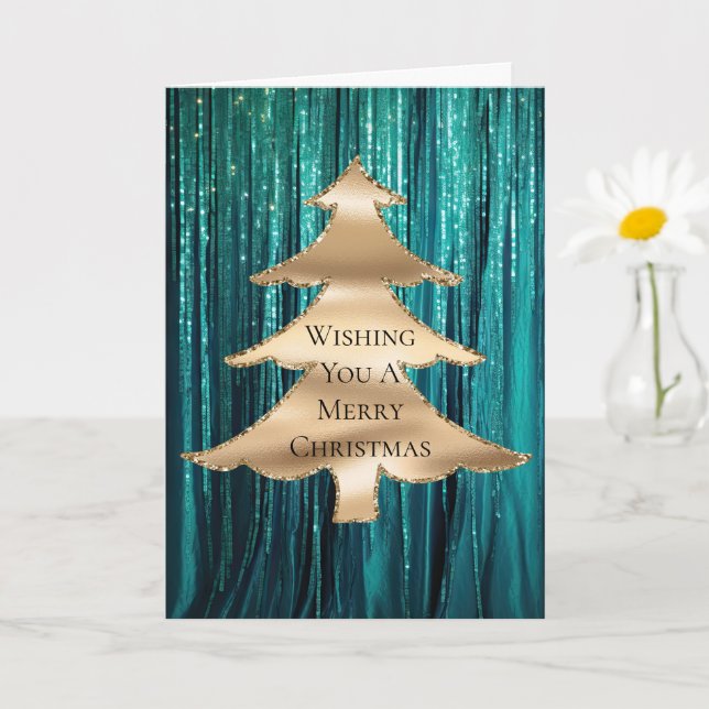 Carte Arbre de Noël turquoise Green Gold (Petite plante)