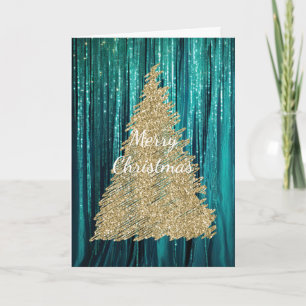 Carte Arbre de Noël turquoise Green Tinsel Gold Parties