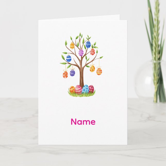 Carte Arbre de Pâques aquarelle avec œufs décorés suspen (Devant)