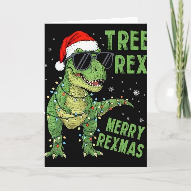 Carte Arbre drôle Rex Noël Dinosaure Chapeau de Père Noë (Devant)