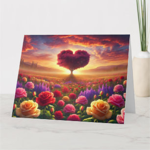 Carte Arbre en forme de coeur avec Roses pour la Saint-V