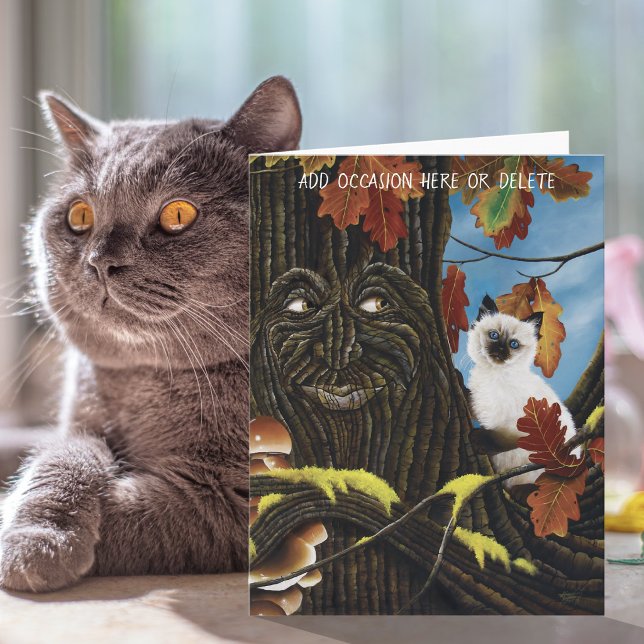 Carte Arbre enchanté Ent Feuilles d'automne Chat siamois (Créateur téléchargé)