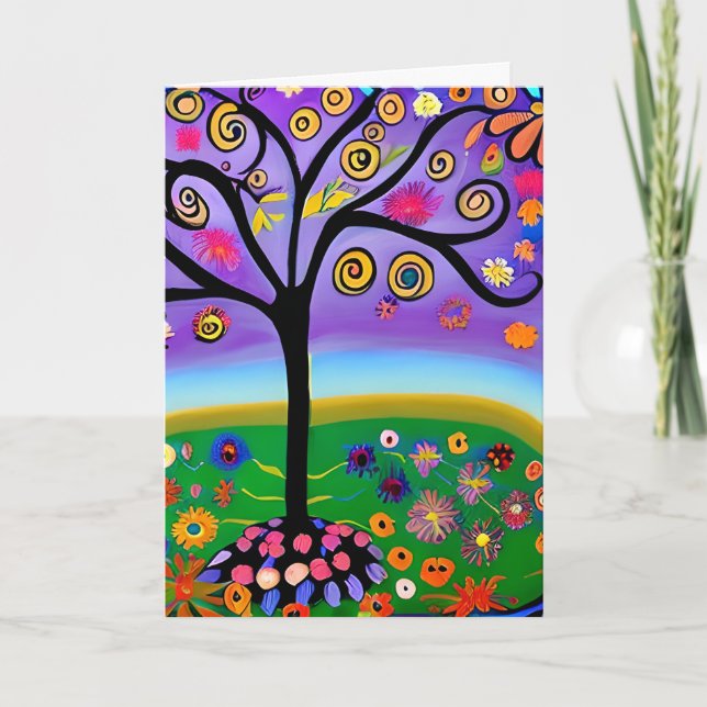 Carte Arbre style d'art populaire Whimsical vide (Devant)