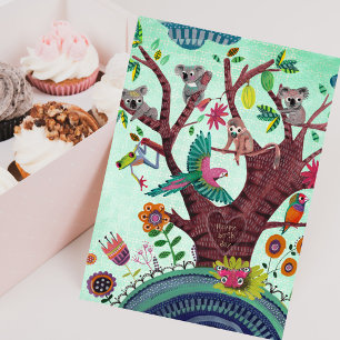 Carte Arbre vert tropical avec animaux koala anniversair