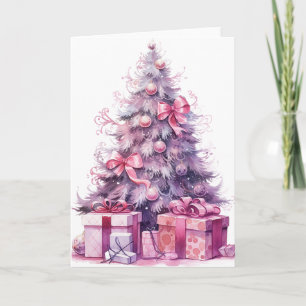 Carte Arbre Xmas d'aquarelle rose