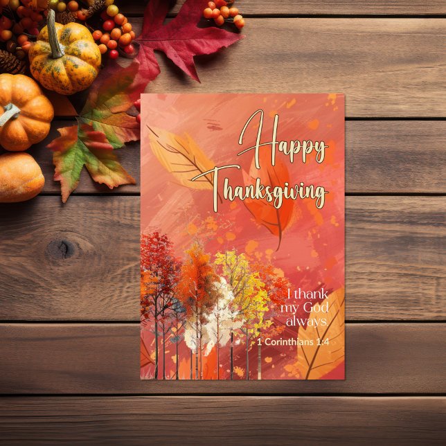 Carte Arbres à feuilles automnales Bible Verse Bon thank (Brush stroke leaves and trees Bible verse Thanksgiving Card)