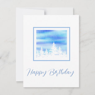 Carte Arbres couverts de neige Violet bleu Aquarelle