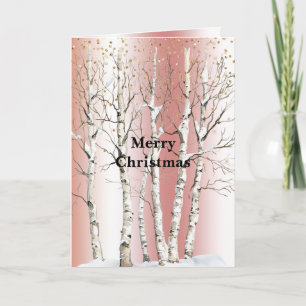 Carte Arbres de bouleau rose pêche paillettes dorées Noë