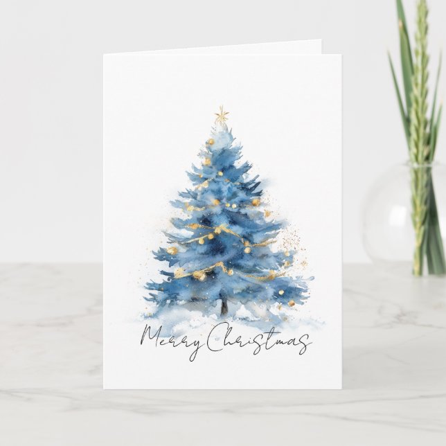 Carte Arbres de Noël Blanc Bleu Or (Devant)