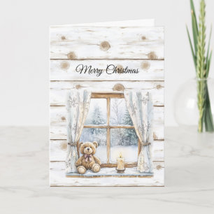 Carte Arbres de Noël de campagne Neige Ours en peluche F