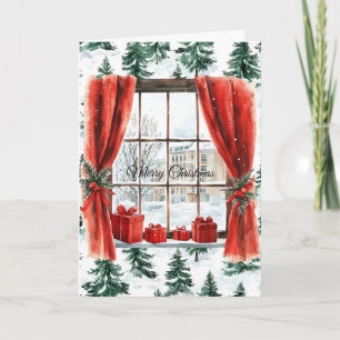 Carte Arbres de Noël d'hiver Fenêtre de ville