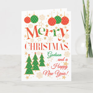 Carte Arbres de Noël et ornements pour Godson