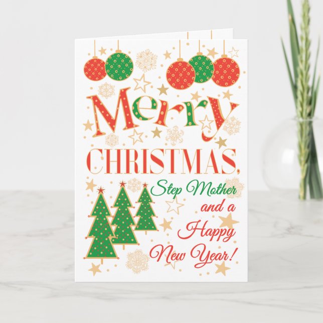 Carte Arbres de Noël et ornements pour la mère pas (Devant)