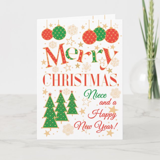 Carte Arbres de Noël et ornements pour la nièce (Devant)