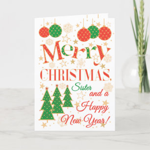 Carte Arbres de Noël et ornements pour Soeur