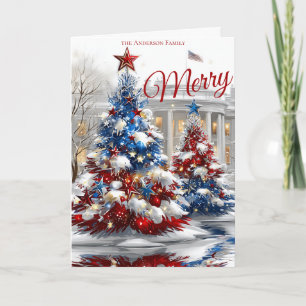 Carte Arbres de Noël Festifs Rouge Blanc Bleu 